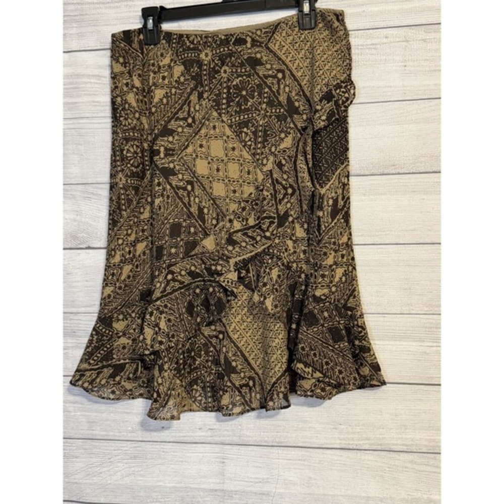 Chaps Brown Paisley Tiered Ruffle Skirt Women's Size Large